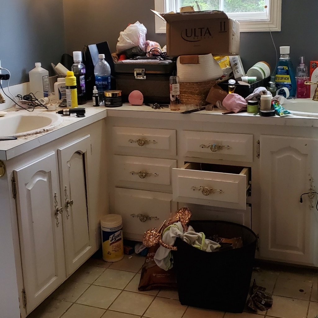 bathroom before being organized